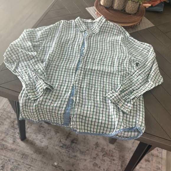 Mens Report Collection Men’s XL Linen Button Down Shirt Blue Plaid Long Sleeve - Picture 1 of 6